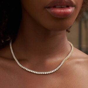 MOISSANITE Real 925 Sterling Silver Tennis Chain 18” Necklace 3.0mm .10 ct D GRA